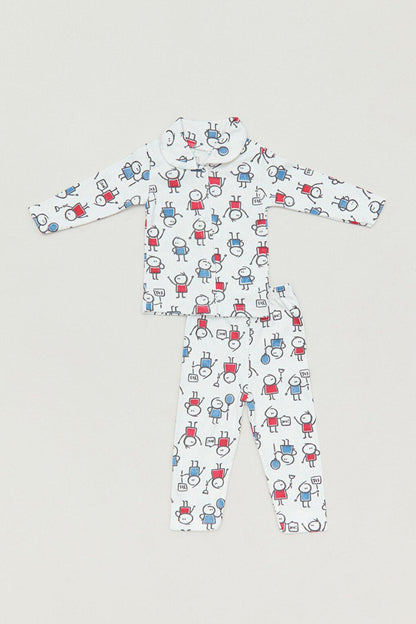 Printed Baby Collar Boys Pajama Set