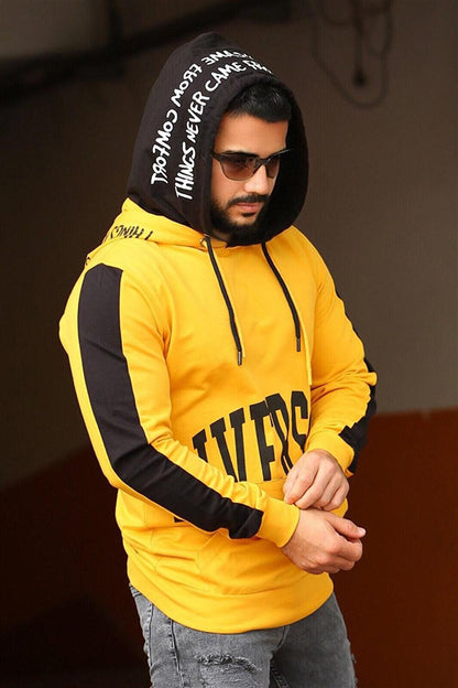 Yellow Printed Double Hooded Sweatshirt 4094