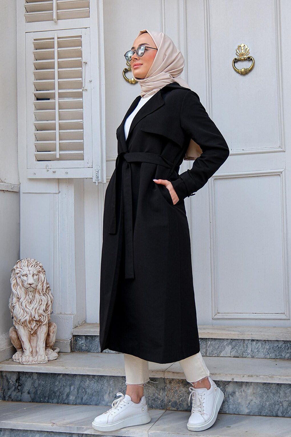 Double Breasted Collar Trench Coat Black