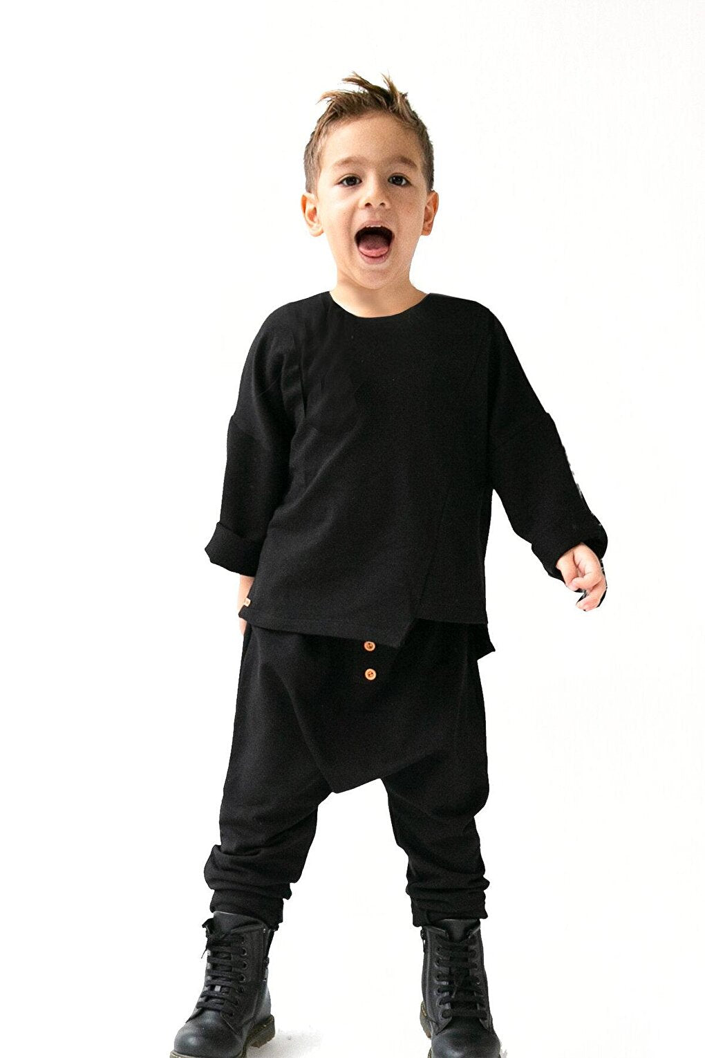 Boy's Trousers - Black Combed Cotton Harem