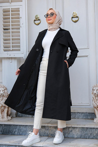 Double Breasted Collar Trench Coat Black