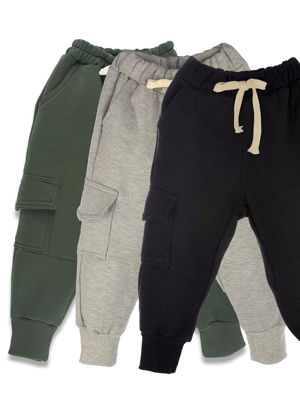 Pack of 3 Boys' Sweatpants 3 thread Twill (Khaki, Grey, Black)