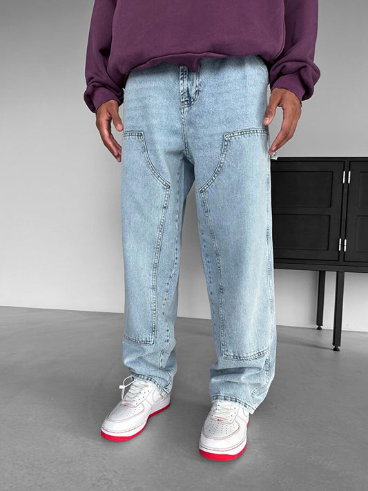 Piece Patchwork Jean Trousers Blue