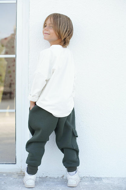 Pack of 3 Boys' Sweatpants 3 thread Twill (Khaki, Grey, Black)