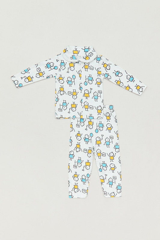 Printed Baby Collar Boys Pajama Set