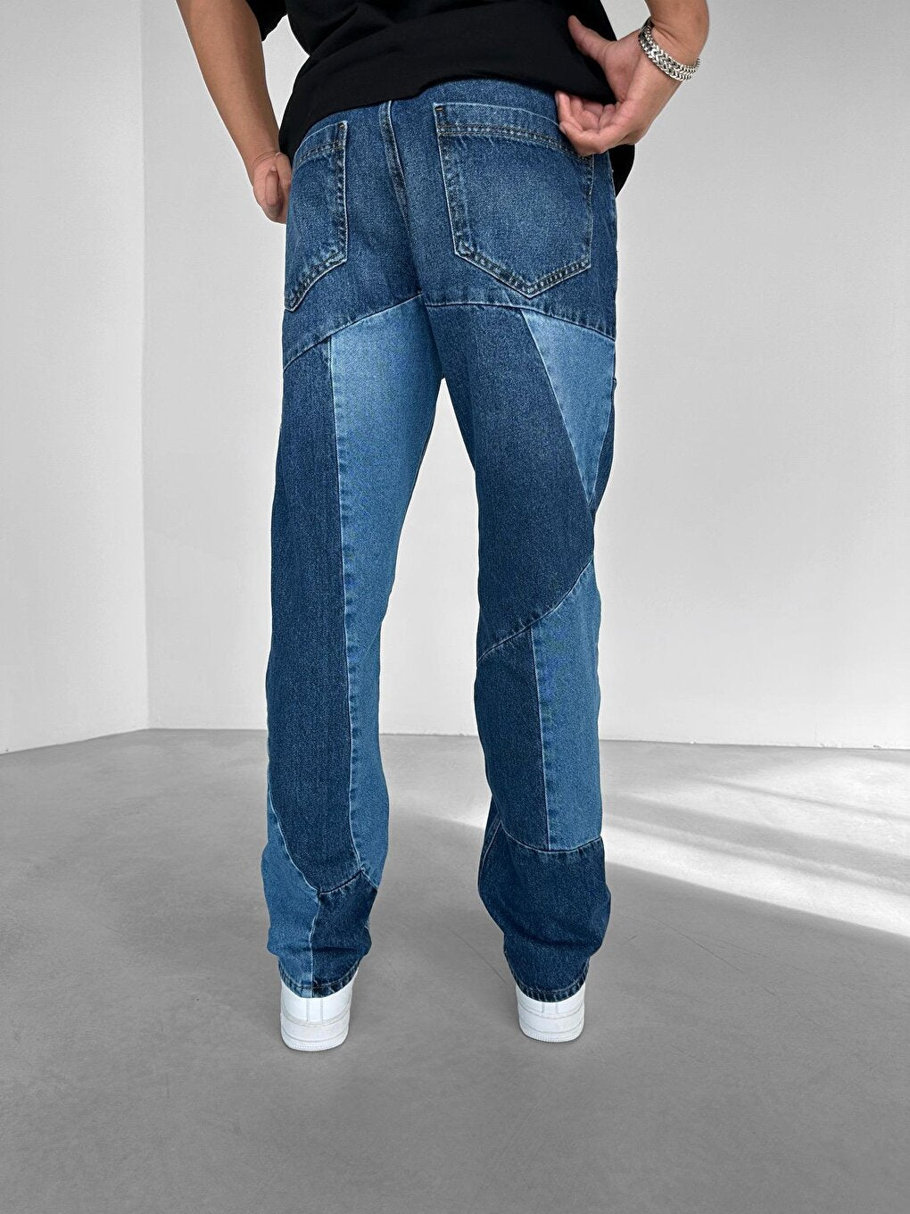 Baggy Fit Patched Jean Trousers Blue