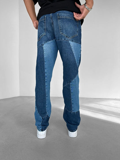 Baggy Fit Patched Jean Trousers Blue