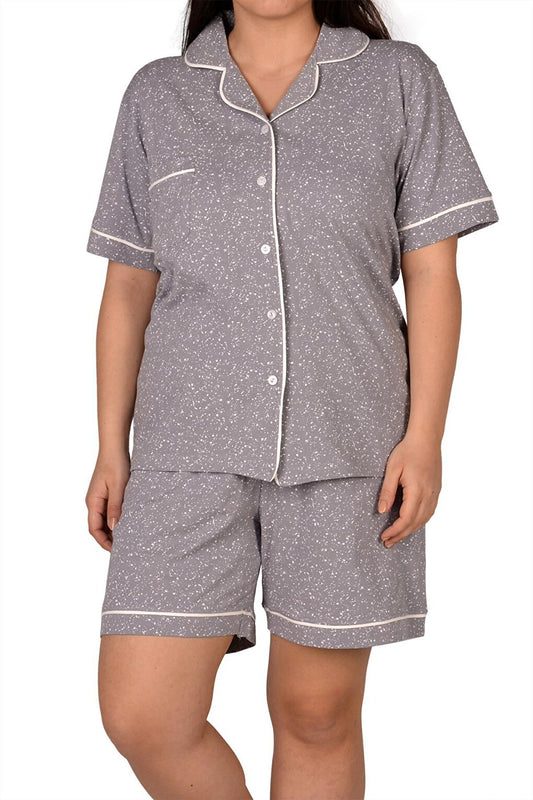 Women's Shorts Pajama Set Buttoned Short Sleeve Large Size Pocket Lycra