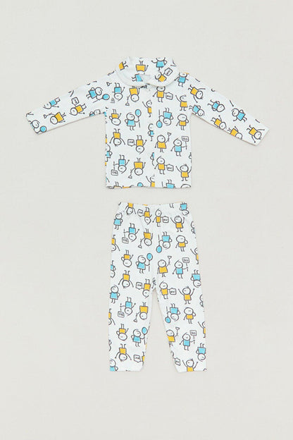 Printed Baby Collar Boys Pajama Set