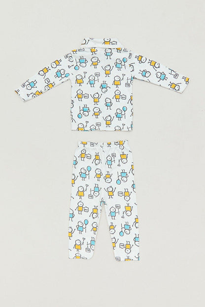 Printed Baby Collar Boys Pajama Set