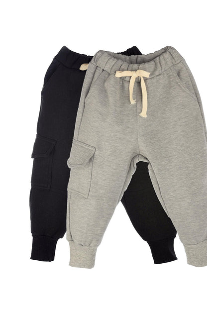 Pack of 2 Boys' Sweatpants 3 thread Raised (Black and Grey)