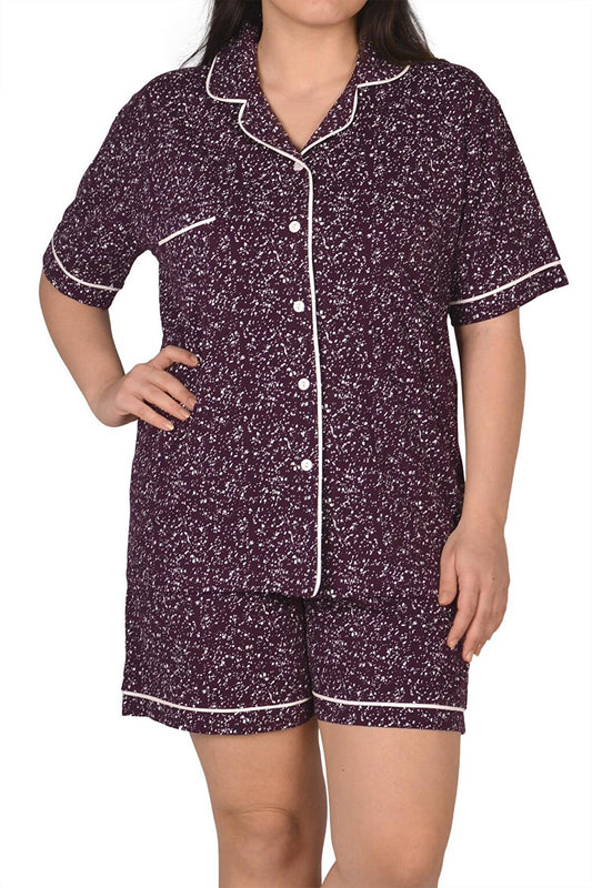 Women's Shorts Pajama Set Buttoned Short Sleeve Large Size Pocket Lycra