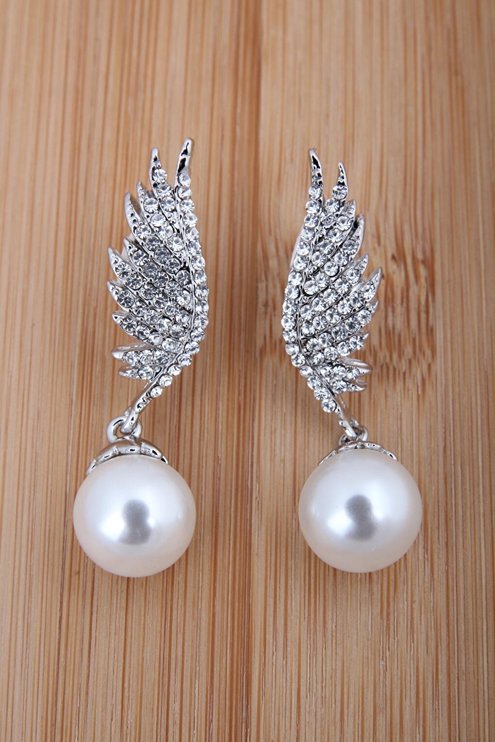 Silver Wing Earrings with Pearls