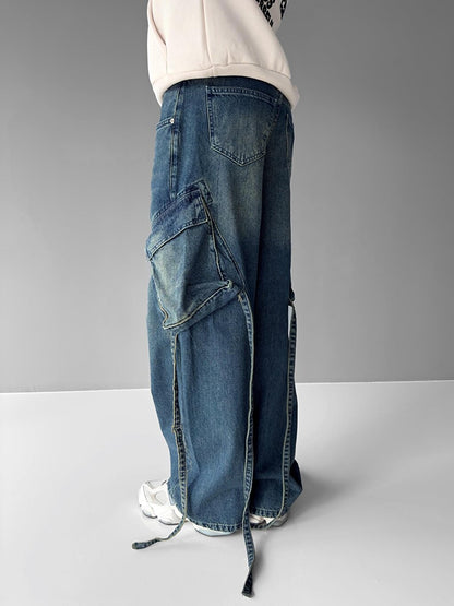 Baggy Fit Drawstring Cargo Jean Blue