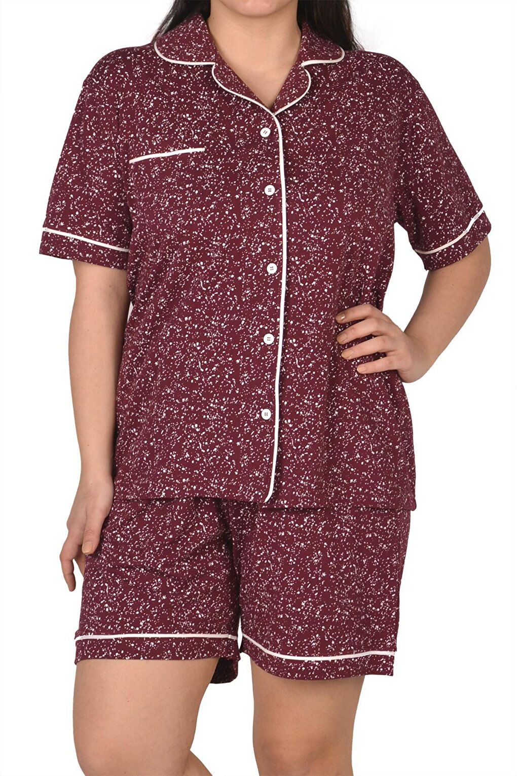 Women's Shorts Pajama Set Buttoned Short Sleeve Large Size Pocket Lycra