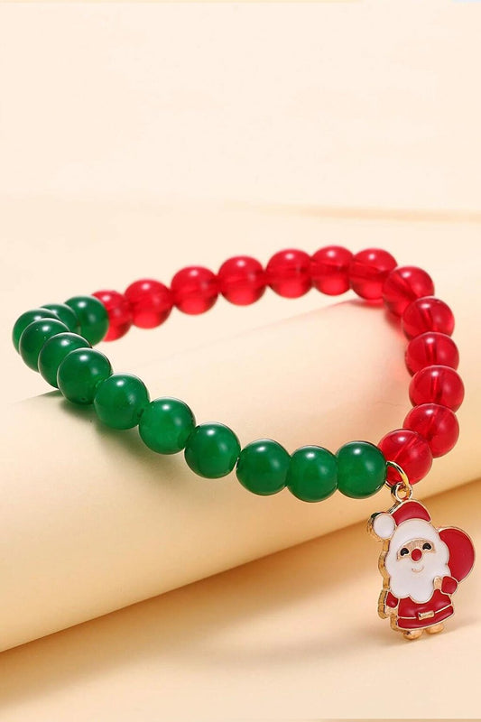 Christmas Santa Claus Figure Dangle Elastic Bead Bracelet