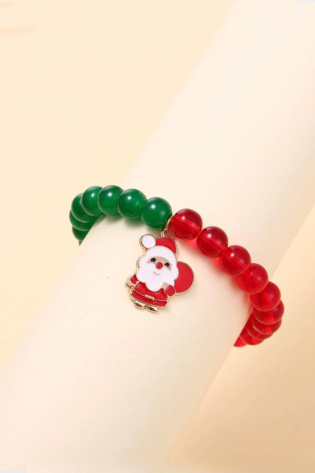 Christmas Santa Claus Figure Dangle Elastic Bead Bracelet