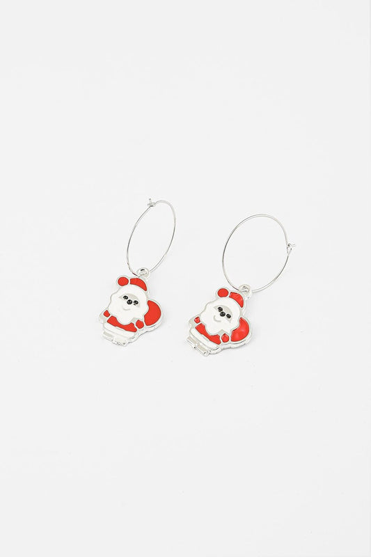 Christmas Tree and Santa Claus Figure Dangle Earring