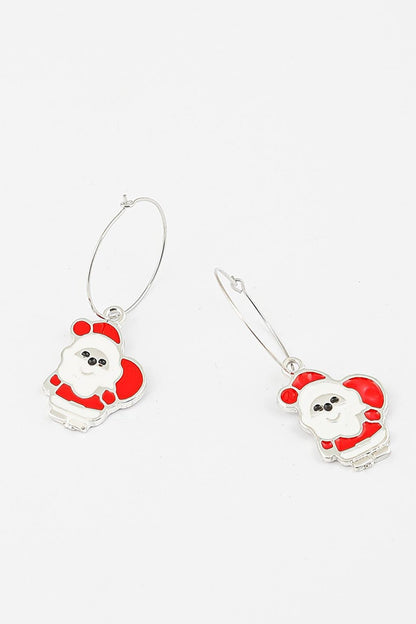 Christmas Tree and Santa Claus Figure Dangle Earring