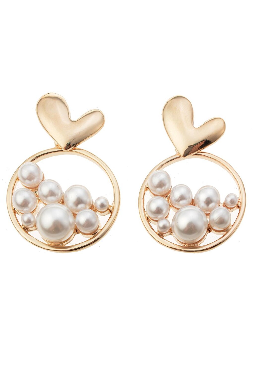 Heart Circle Pearl Filled Earrings