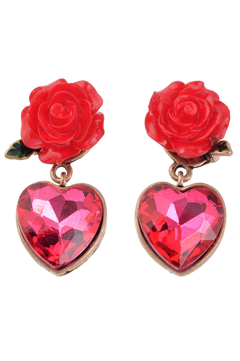 Red Flower Heart Stone Earrings