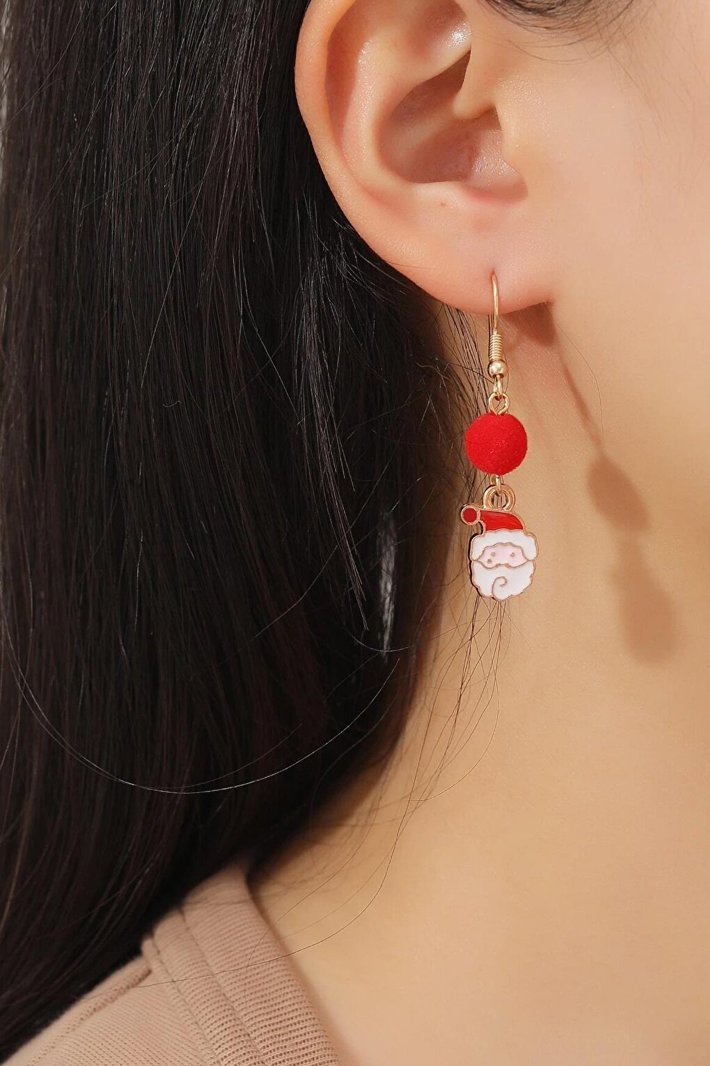 Christmas Santa Claus Pompom Dangle Earrings