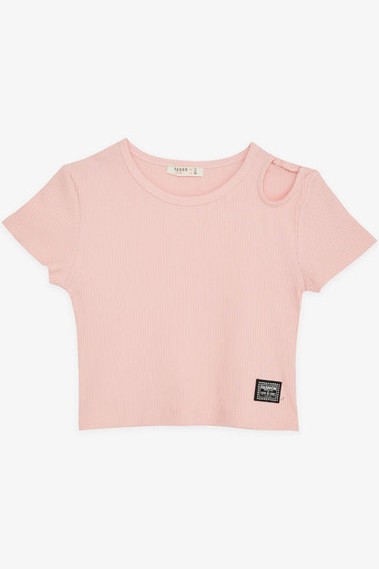 Girl's Crop T-Shirt Off Shoulder Detail Corded Salmon (Ages 9-14)