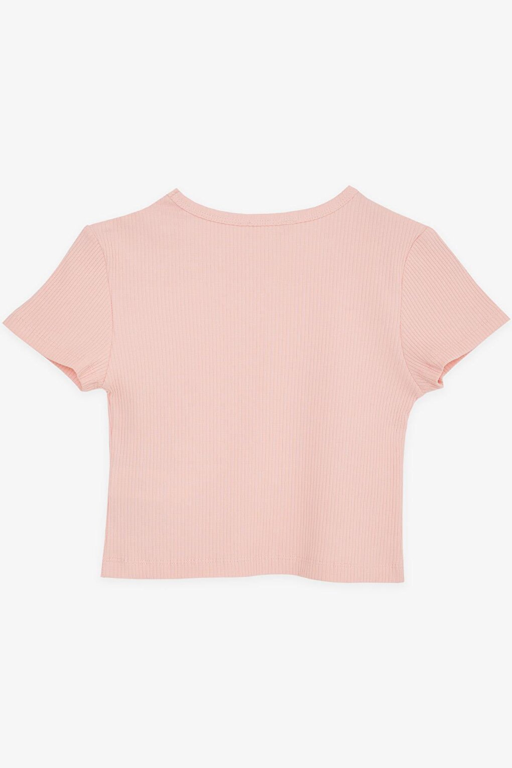 Girl's Crop T-Shirt Off Shoulder Detail Corded Salmon (Ages 9-14)