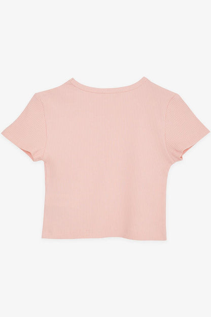 Girl's Crop T-Shirt Off Shoulder Detail Corded Salmon (Ages 9-14)