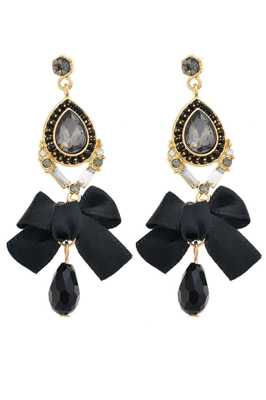 Drop Black Bow Earrings