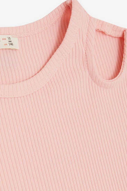 Girl's Crop T-Shirt Off Shoulder Detail Corded Salmon (Ages 9-14)