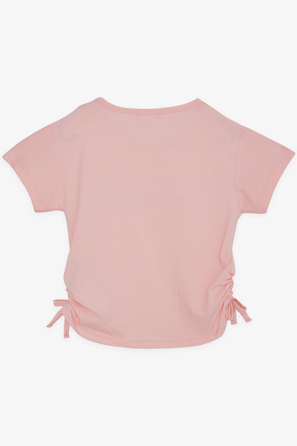 Girl's Crop T-Shirt with Stone Printed Side Gathered Bow and Pink (8-14 Years)