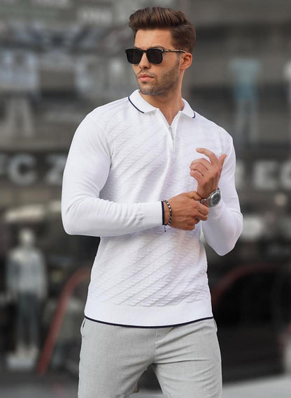 White Zippered Men's Knitwear Sweater 6824