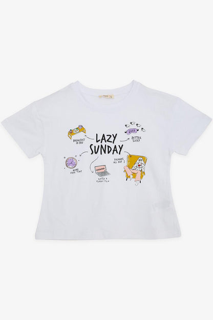 Girl's T-Shirt Printed White (Age 9-14)