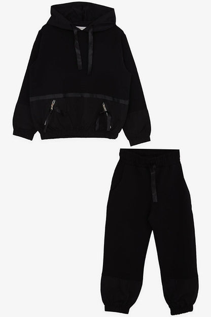 Girl's Tracksuit Set Black with Zipper Accessories (Age 10-12)