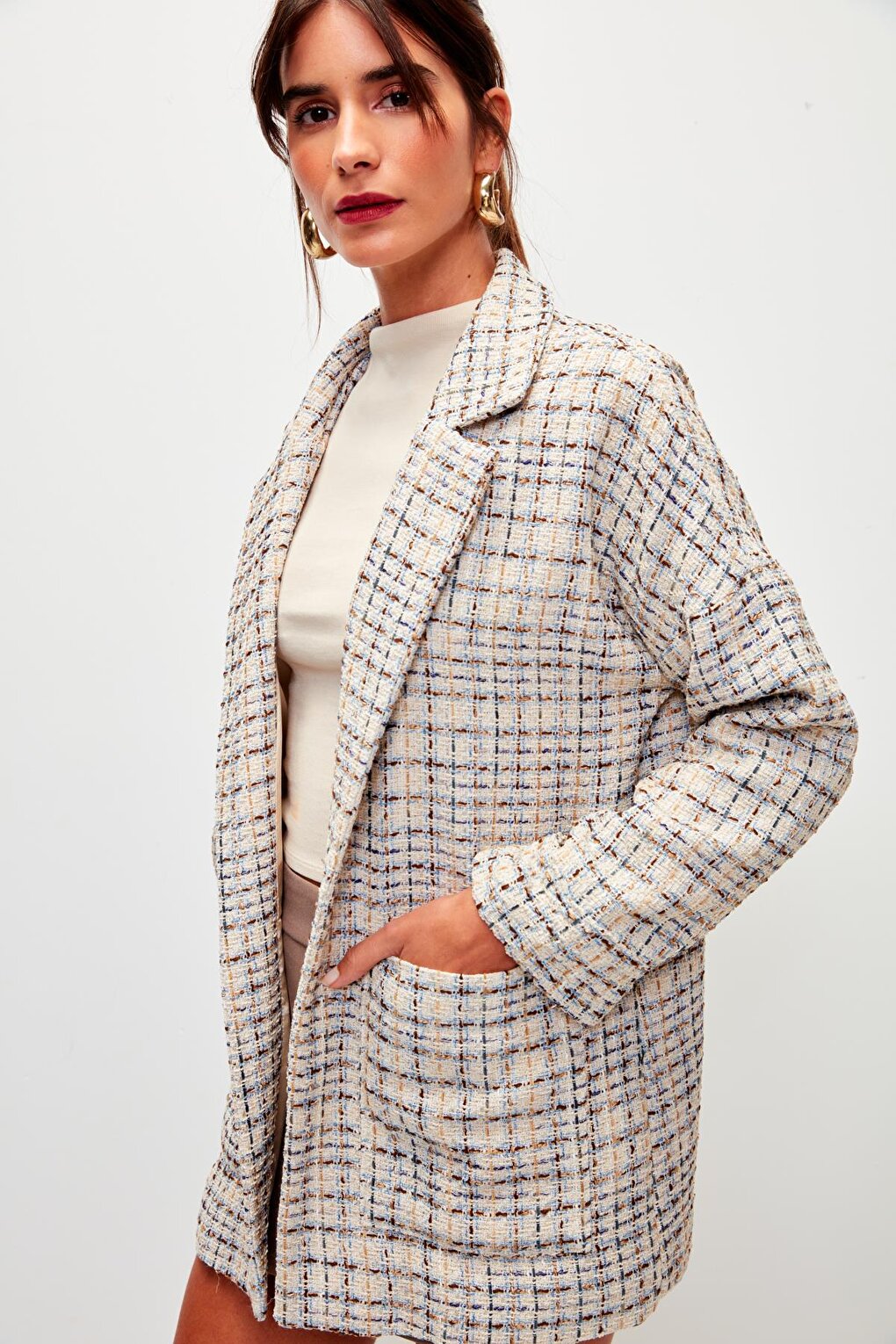 Ecru Tweed Comfortable Fit Jacket