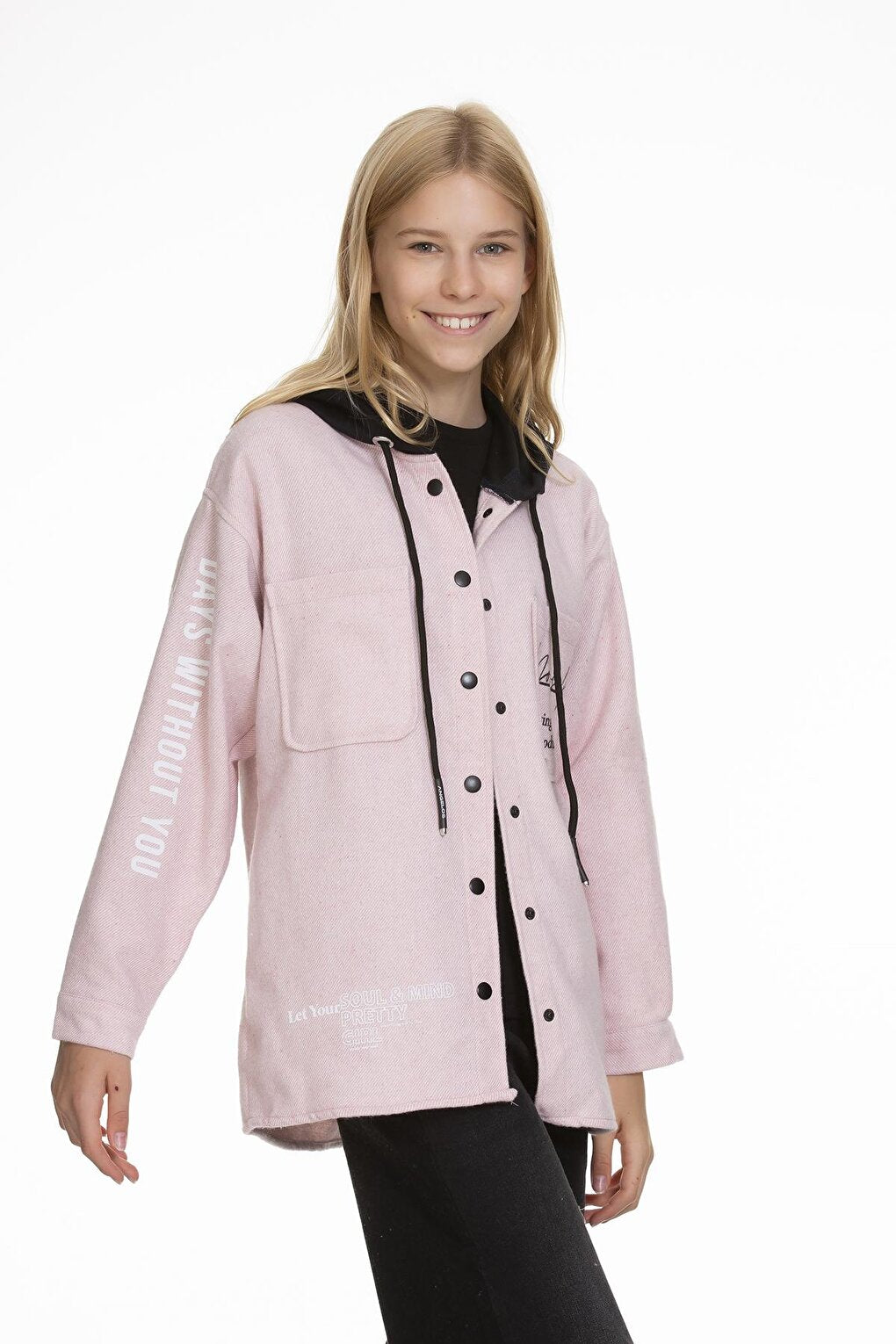 Girl's Hooded Printed Shirt 9-14 Years Lx167