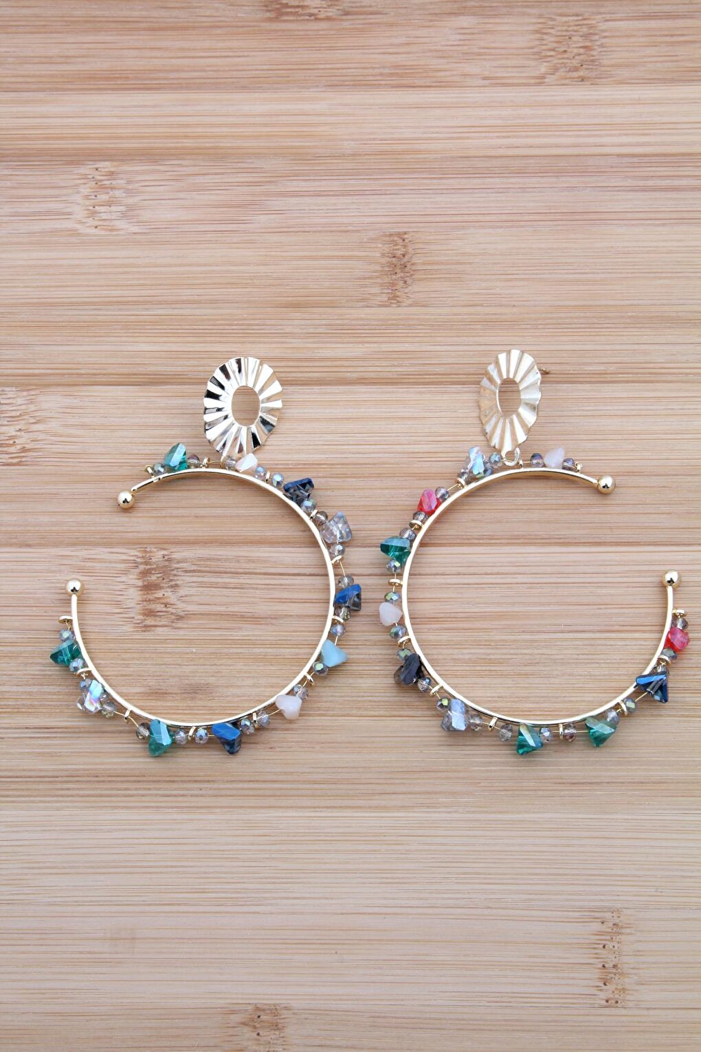 Colorful Stone Hoop Earrings