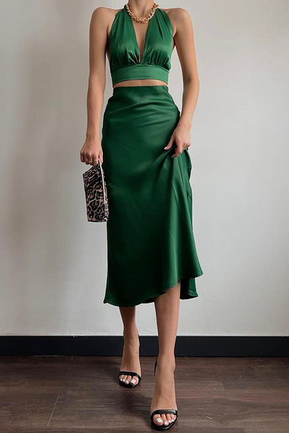 Green Satin Skirt MG1409