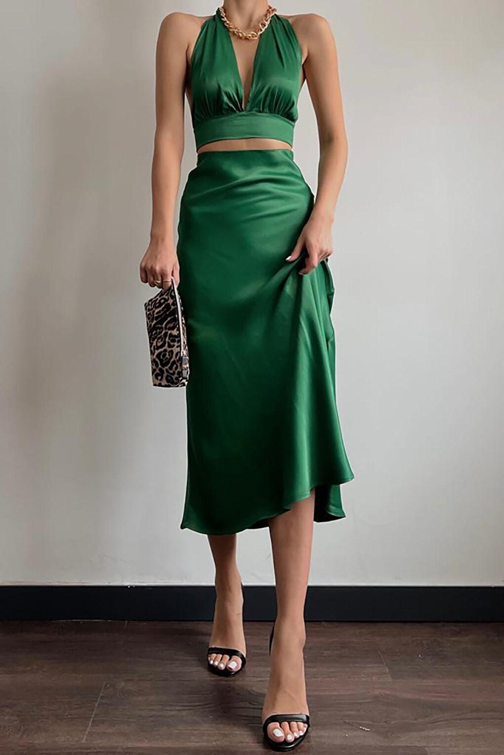 Green Satin Skirt MG1409