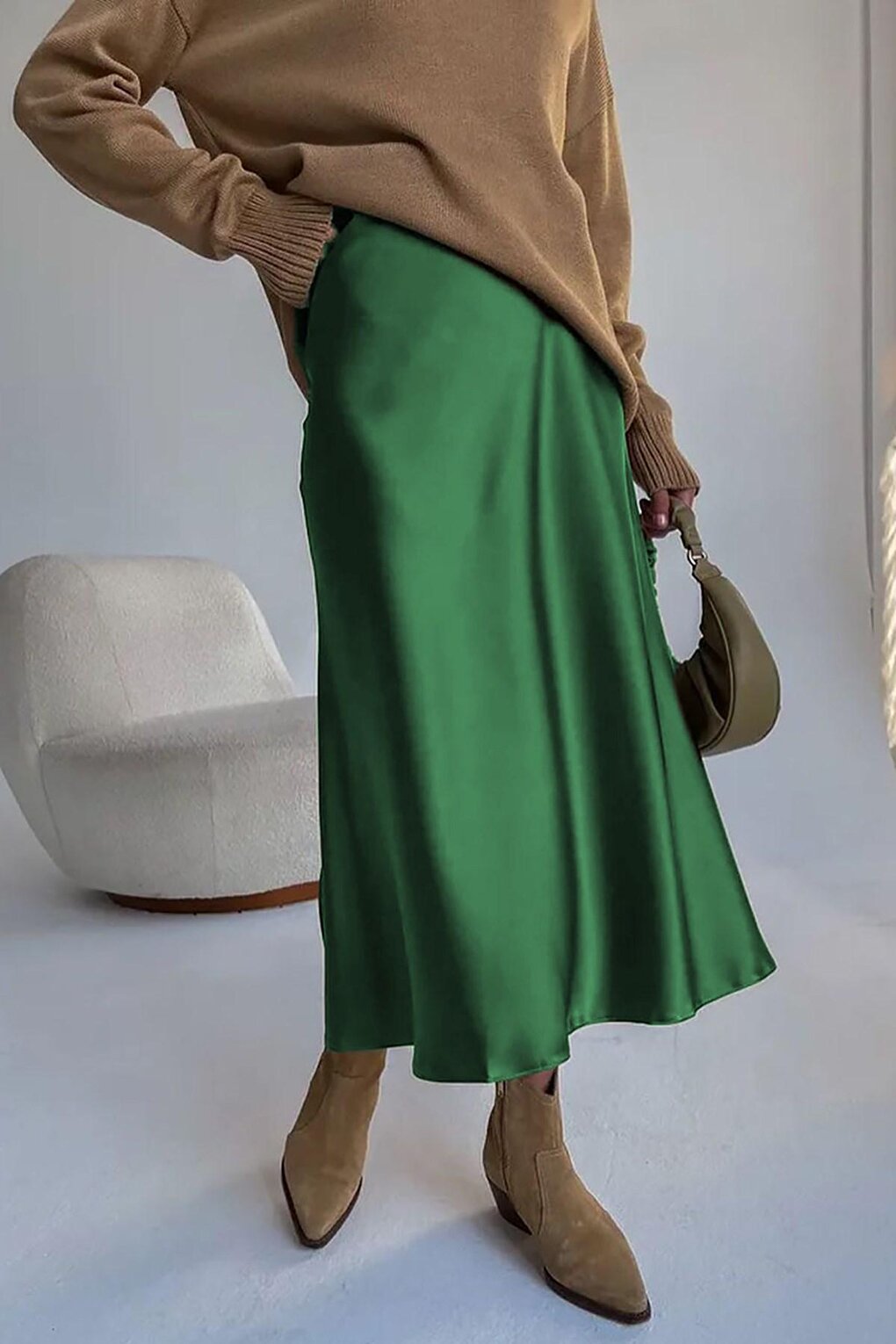 Green Satin Skirt MG1409