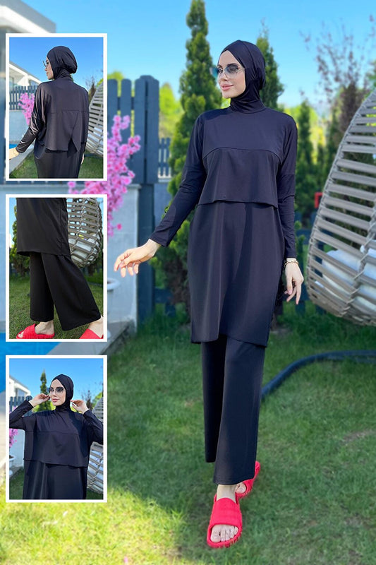 Scissors Tunic Wide Leg Trousers Fully Covered Hijab Swimsuit R072