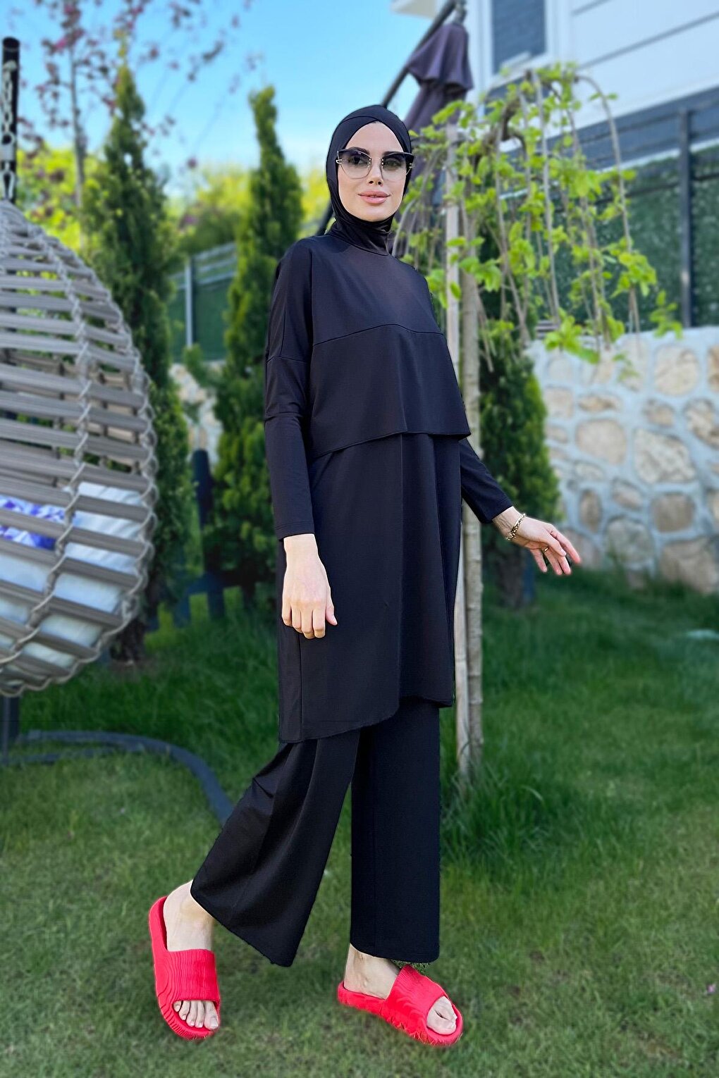 Scissors Tunic Wide Leg Trousers Fully Covered Hijab Swimsuit R072