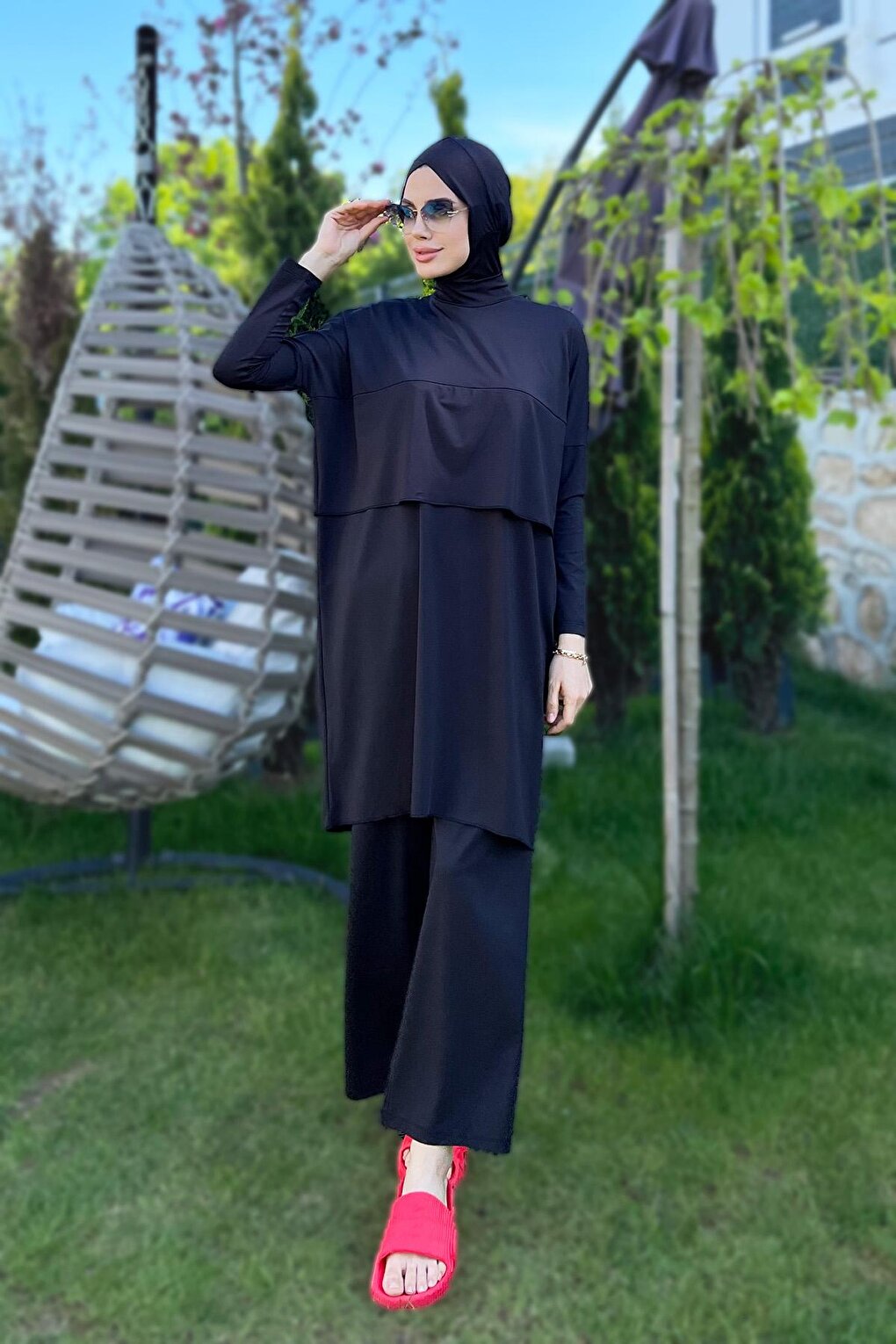 Scissors Tunic Wide Leg Trousers Fully Covered Hijab Swimsuit R072