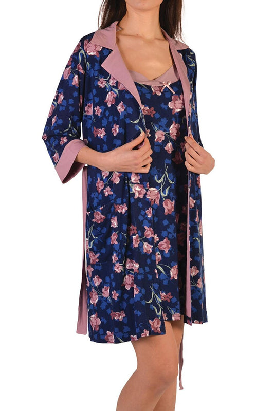 Women's Tunic Nightgown Rope Strap Dressing Gown Double Set Viscose