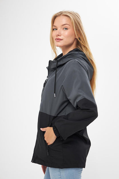 Women's Two Color Lined Water and Windproof Hooded Raincoat with Pockets BY-100