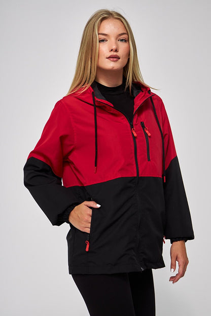 Women's Two Color Lined Water and Windproof Hooded Raincoat with Pockets BY-100