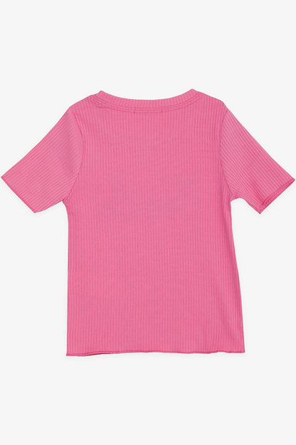 Girl's Crop T-Shirt Embroidered Text Printed Fuchsia (8-14 Years)