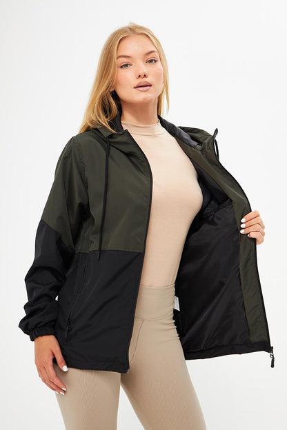 Women's Two Color Lined Hooded Raincoat with Pockets BY-100