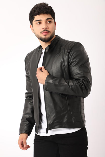 Side Detailed Faux Leather Jacket BL 1460